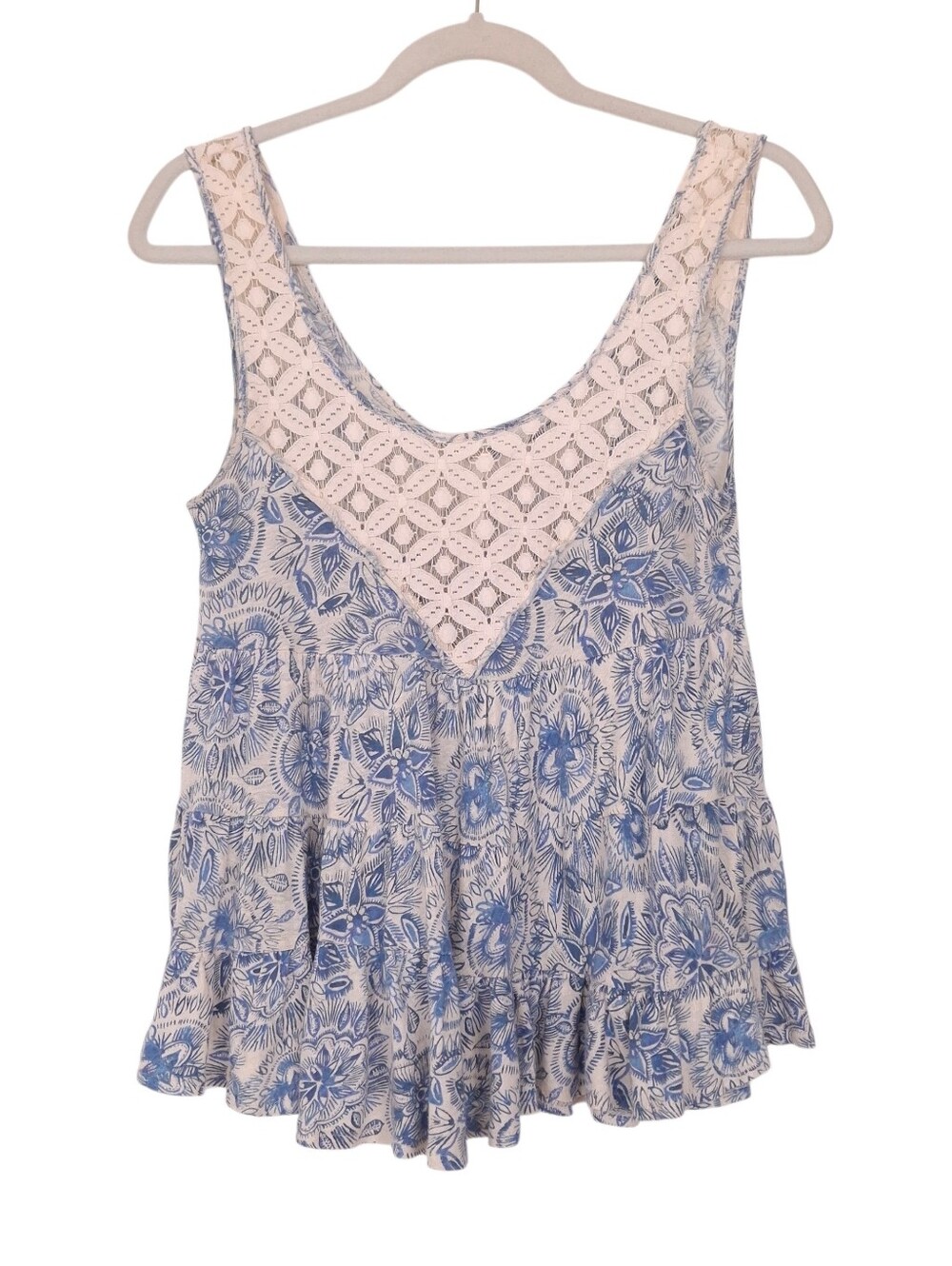 Free People tiered babydoll tank top linen cotton floral lace boho cottagecore